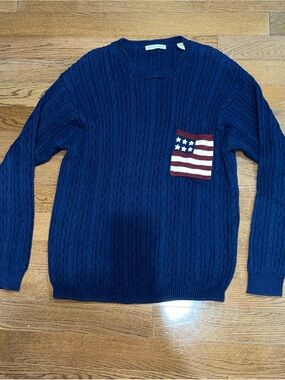 East Island Unisex Flag Cable Knit Cotton Sweater Sz L USA Americano Fisherman